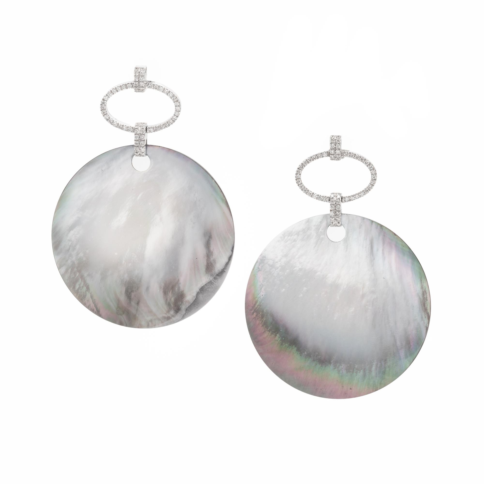 Mother-of-Pearl, Diamond, and White Gold Pendant Earrings