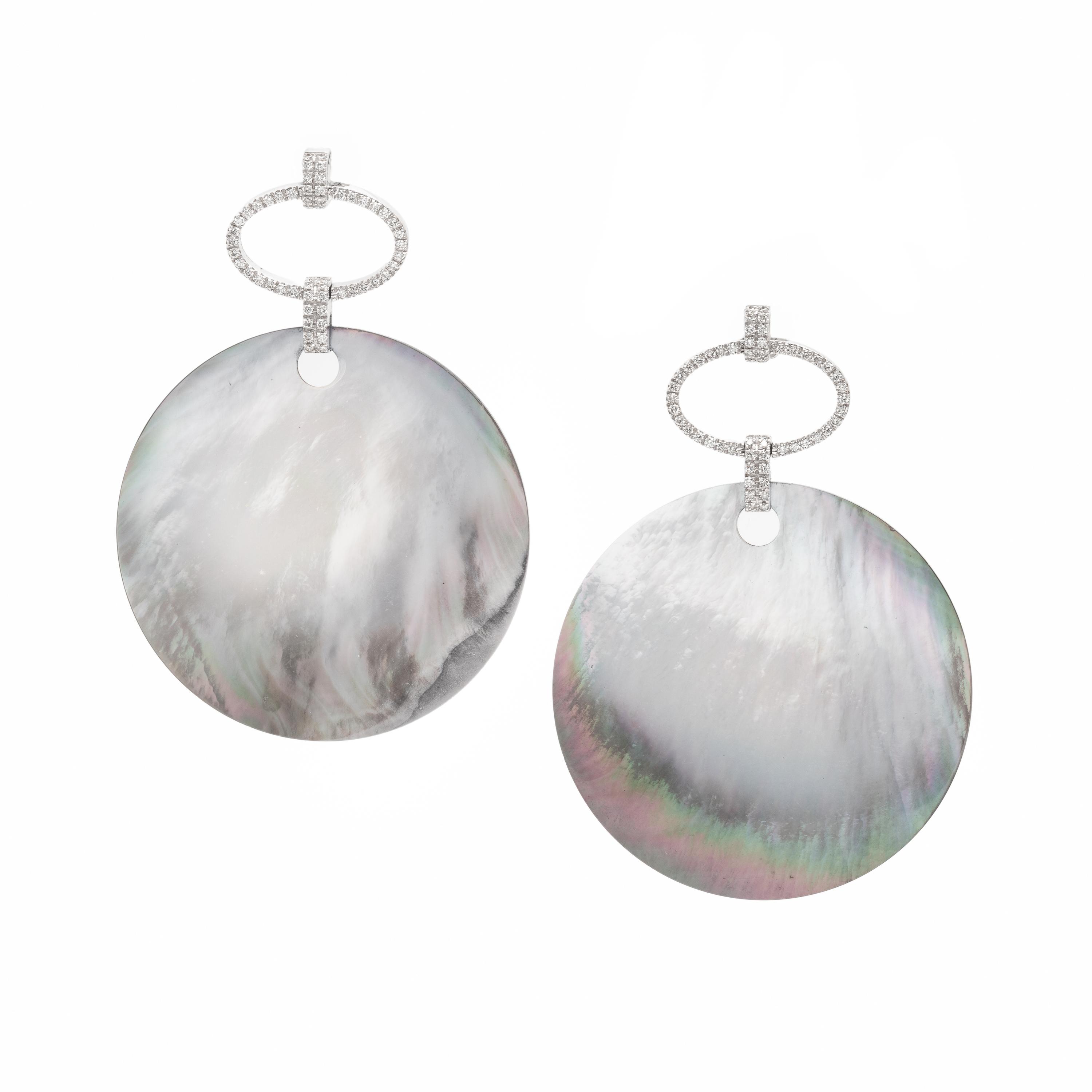 Mother-of-Pearl, Diamond, and White Gold Pendant Earrings