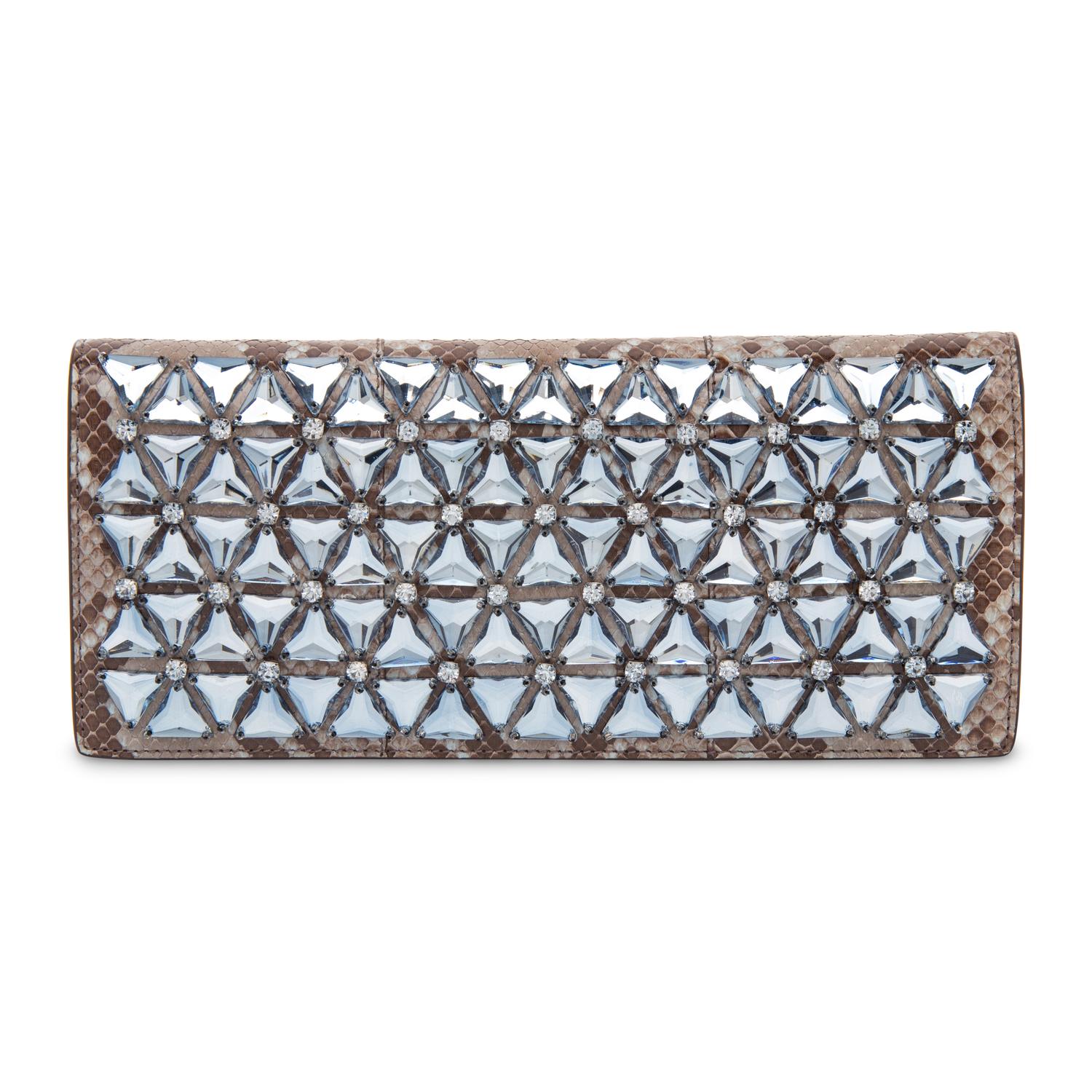 GUCCI, BLUE PYTHON EMBELLISHED CLUTCH