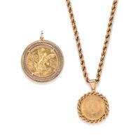 SOLD: YELLOW GOLD LONCHAIN NECKLACE AND COIN PENDANTS