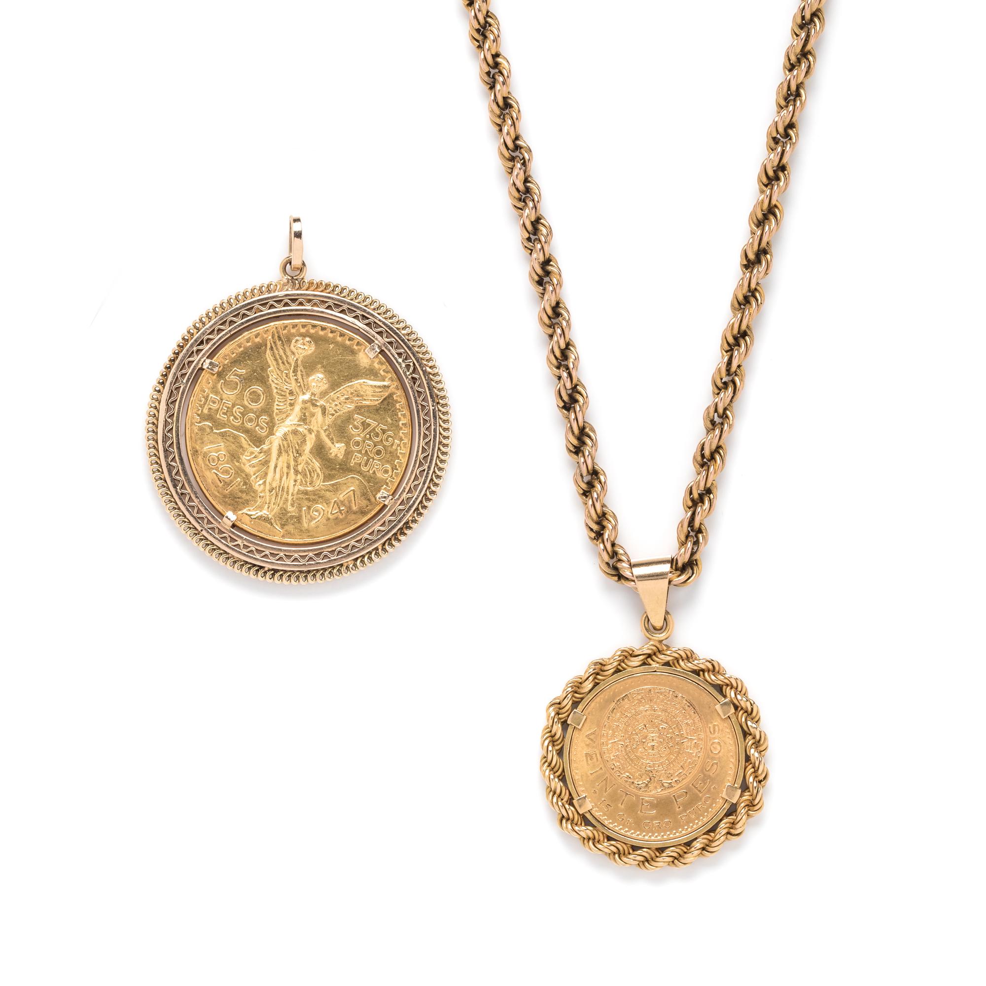 SOLD: YELLOW GOLD LONCHAIN NECKLACE AND COIN PENDANTS