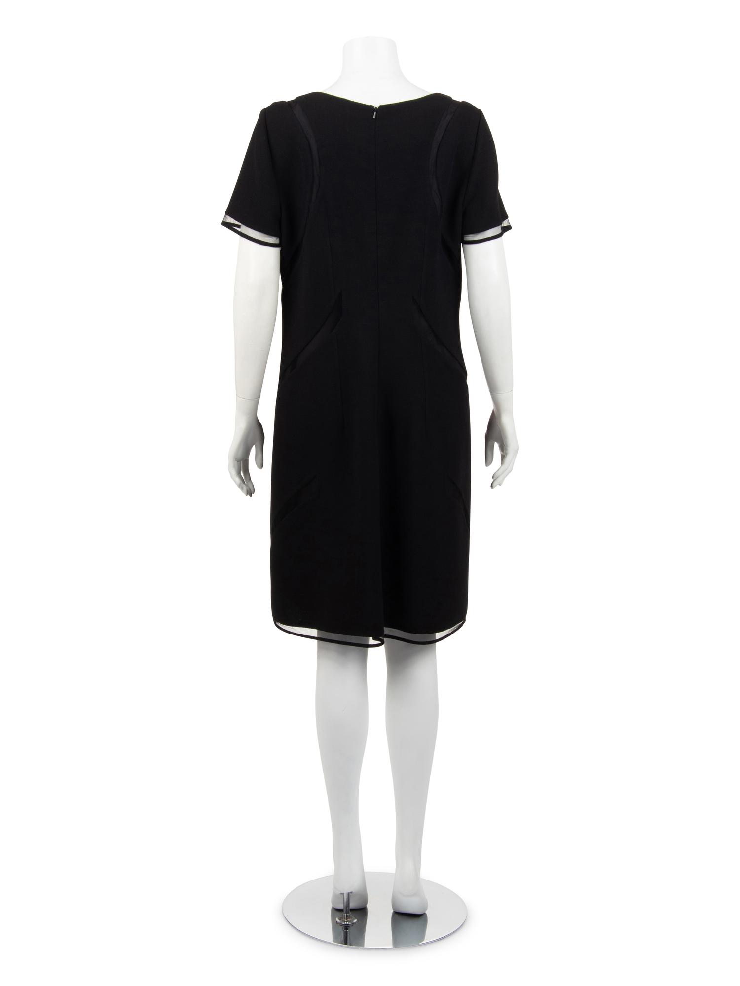 Ralph Rucci Wool Crepe Short Sleeve Dress with Net Inserts