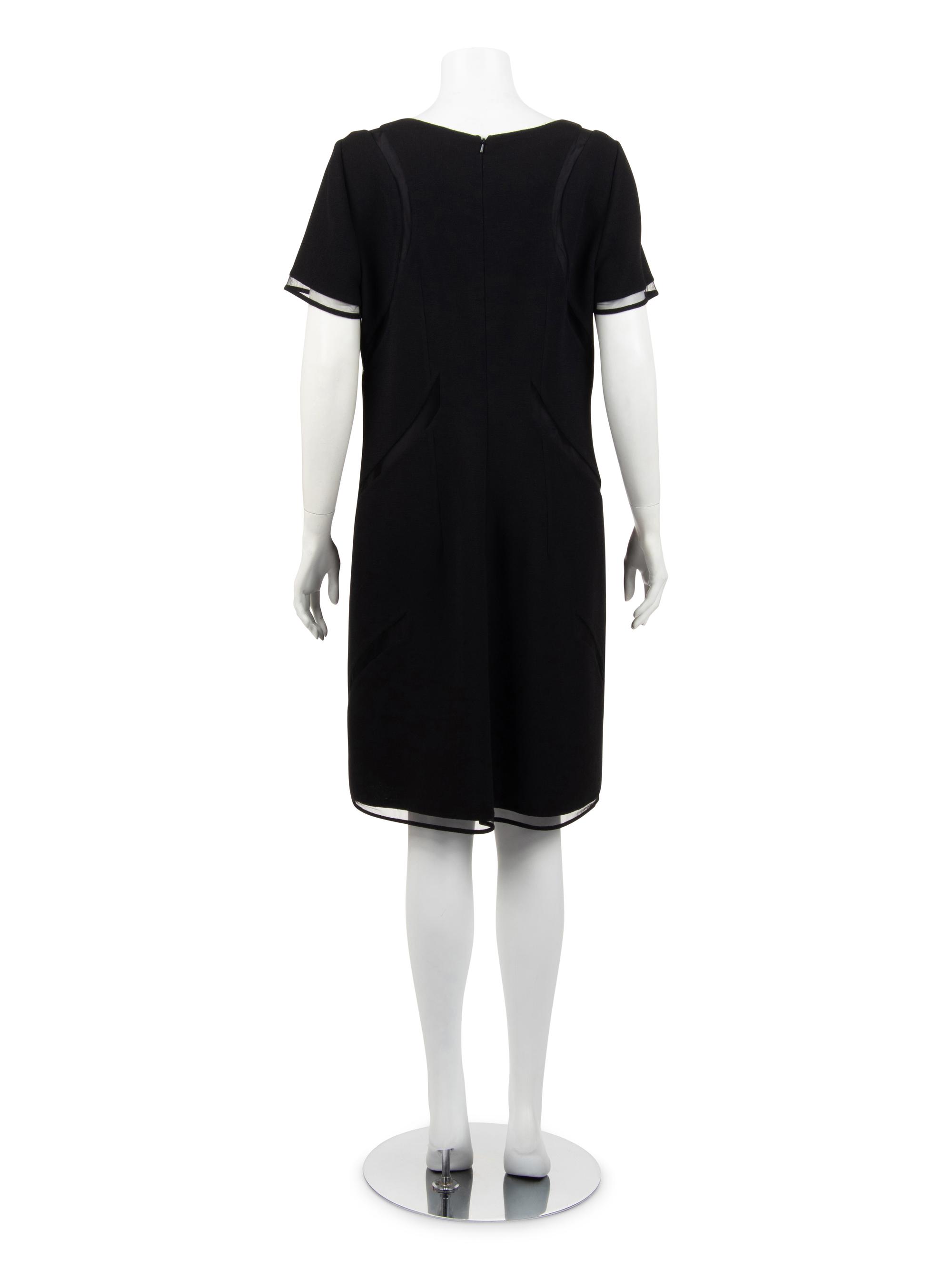 Ralph Rucci Wool Crepe Short Sleeve Dress with Net Inserts