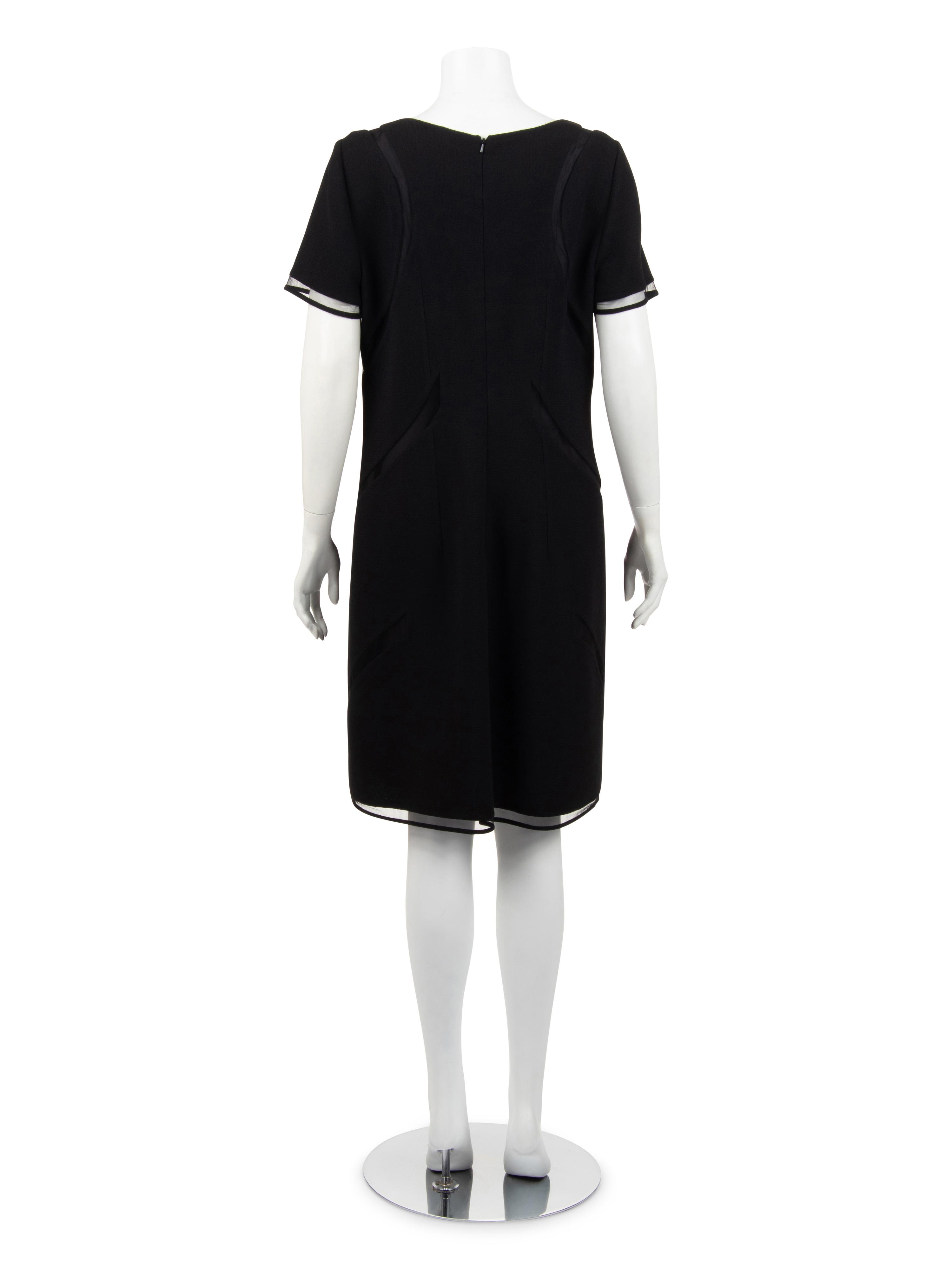Ralph Rucci Wool Crepe Short Sleeve Dress with Net Inserts