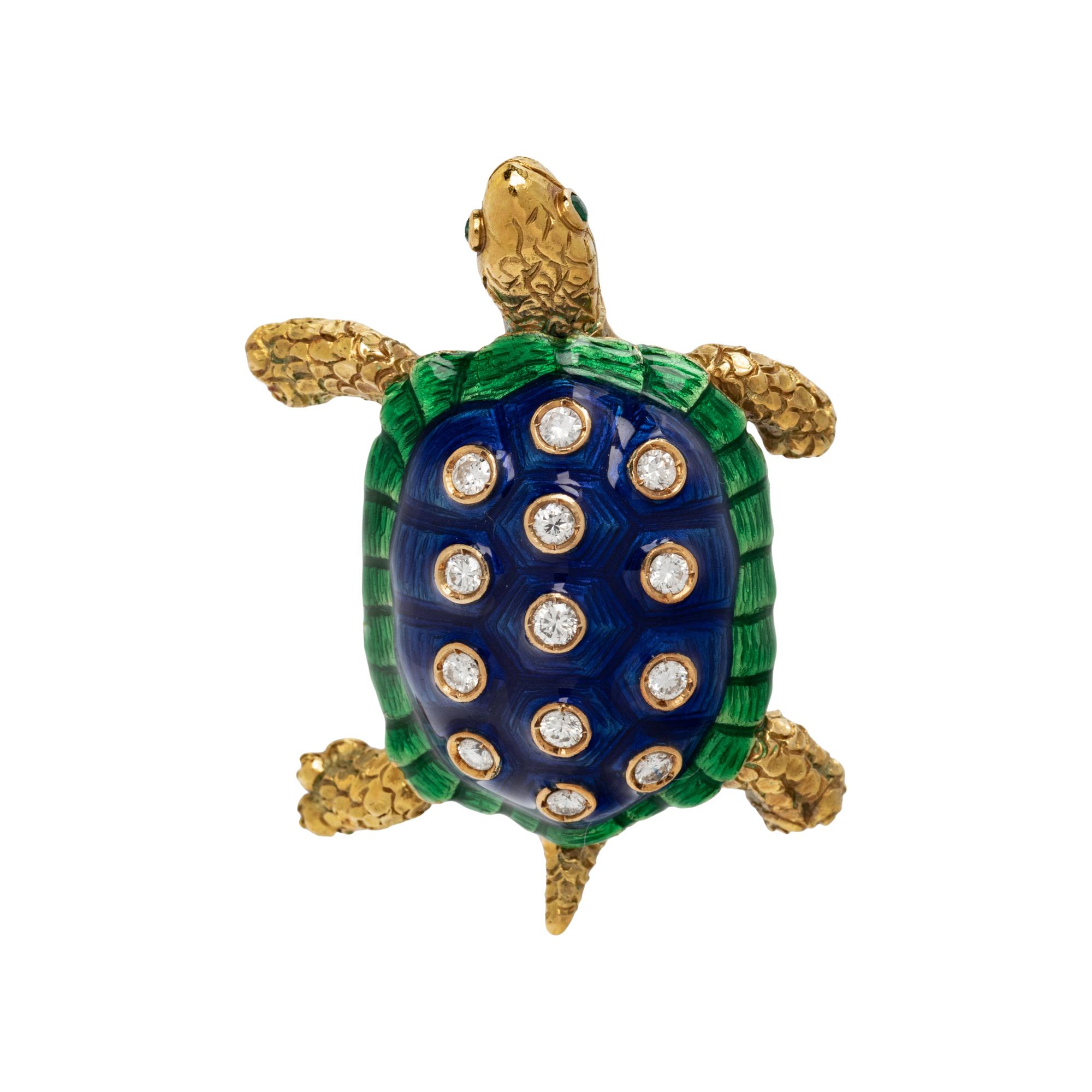 DIAMOND AND ENAMEL TURTLE BROOCH