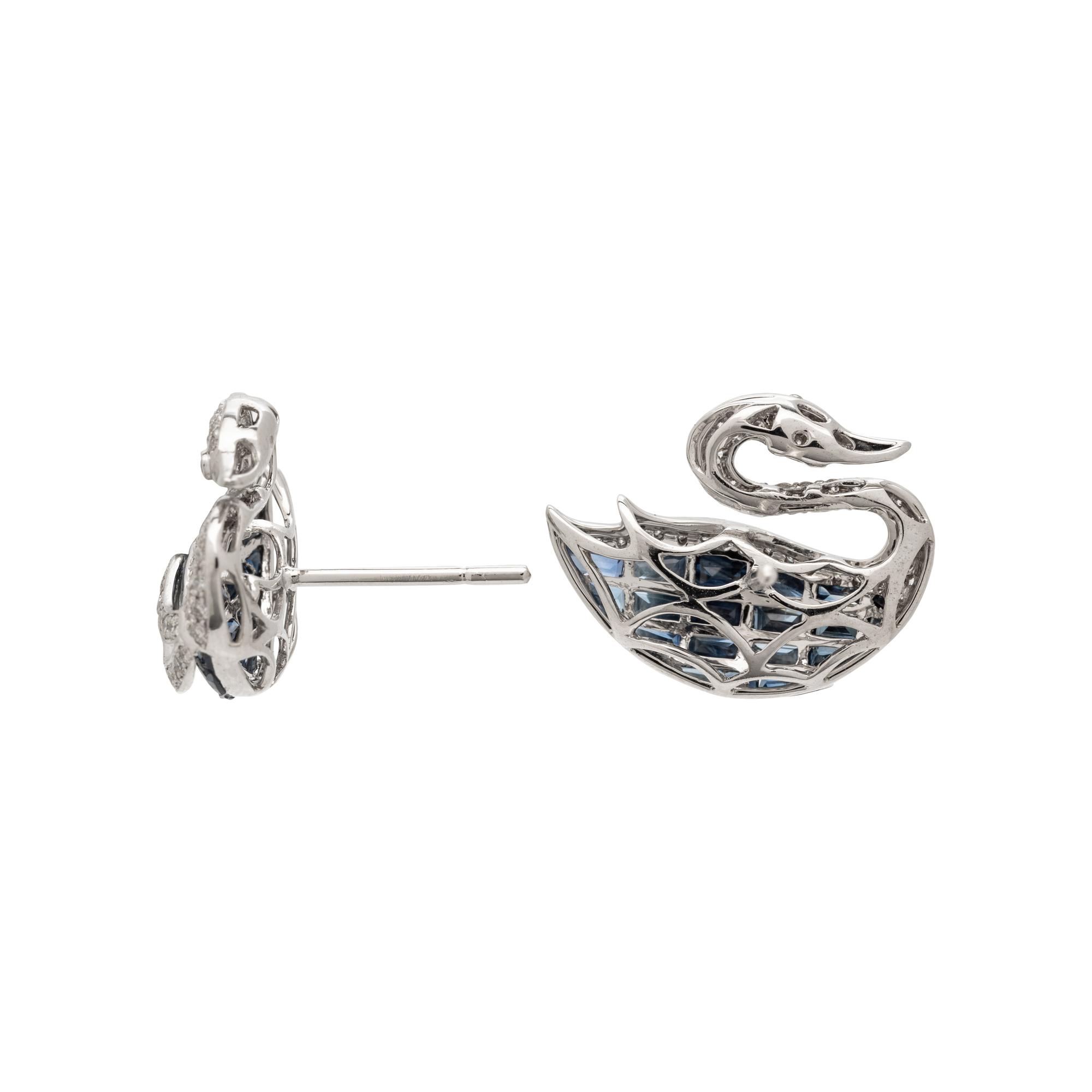 DIAMOND AND SAPPHIRE SWAN EARRINGS
