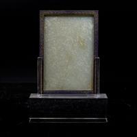 A Chinese Cloisonné Framed Celadon Jade "Shou" Plaque, 20th Century 近代 琺瑯嵌青玉壽字紋牌