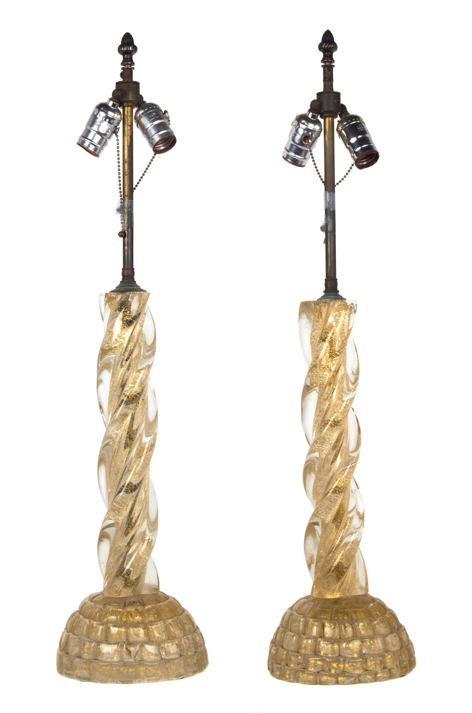 A Pair of Venetian Glass Table Lamps Height 29 inches.