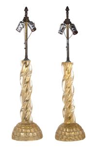 A Pair of Venetian Glass Table Lamps Height 29 inches.