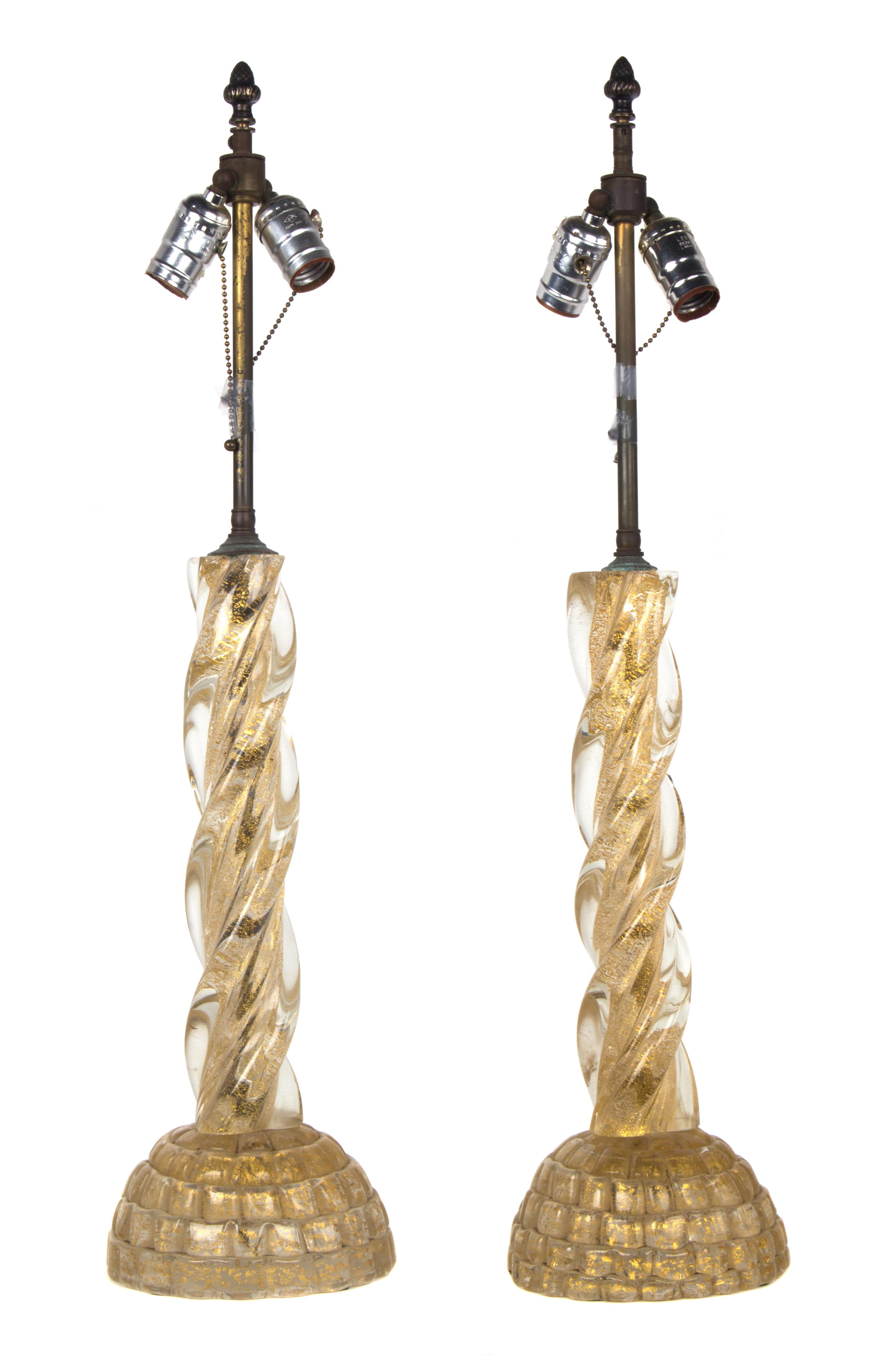 A Pair of Venetian Glass Table Lamps Height 29 inches.