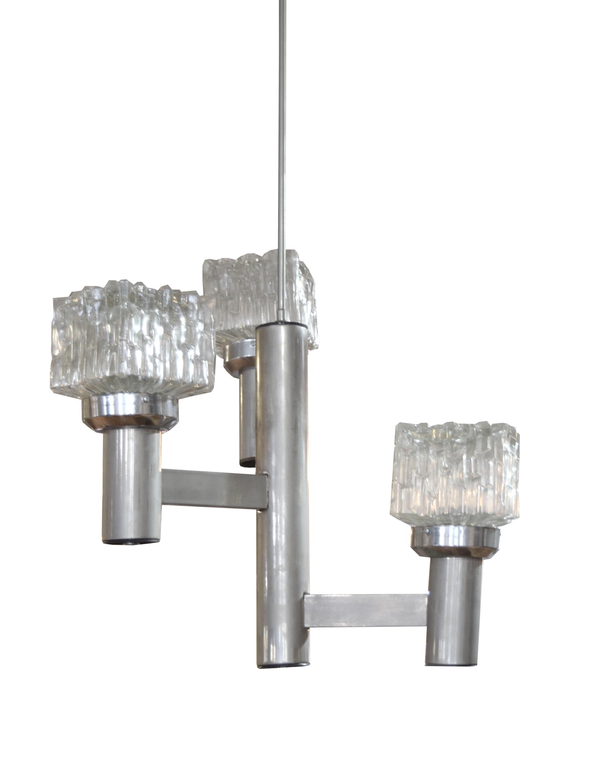 A Sciolari Glass, Chrome and Aluminum Chandelier 20" W x 20" D x 45" H — Italy, Mid-20th Century