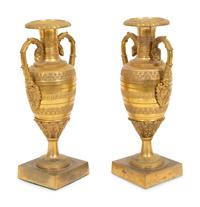 A Pair of Empire Style Gilt Bronze Urns