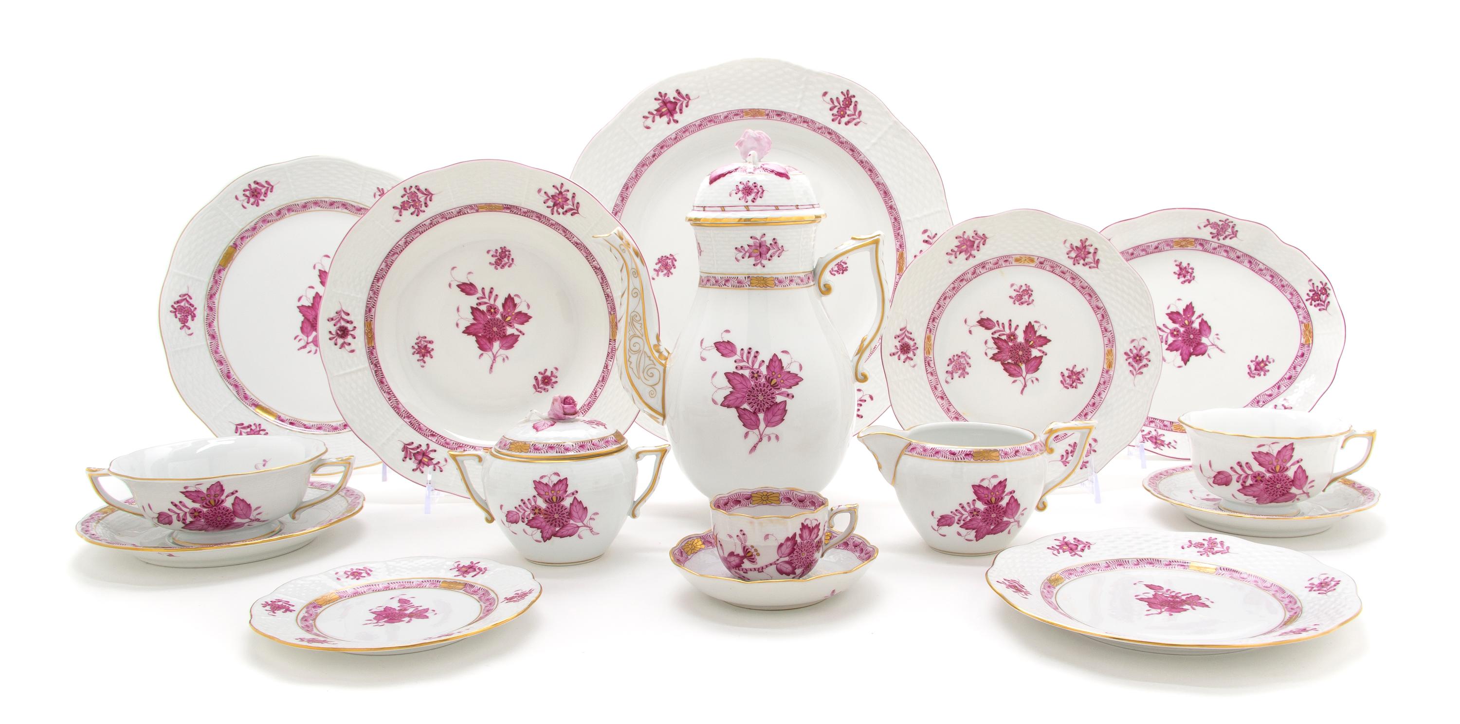 An Assembled Herend Porcelain Dinner Service for Twelve, Diameter of dinner plate 10 3/8 inches.