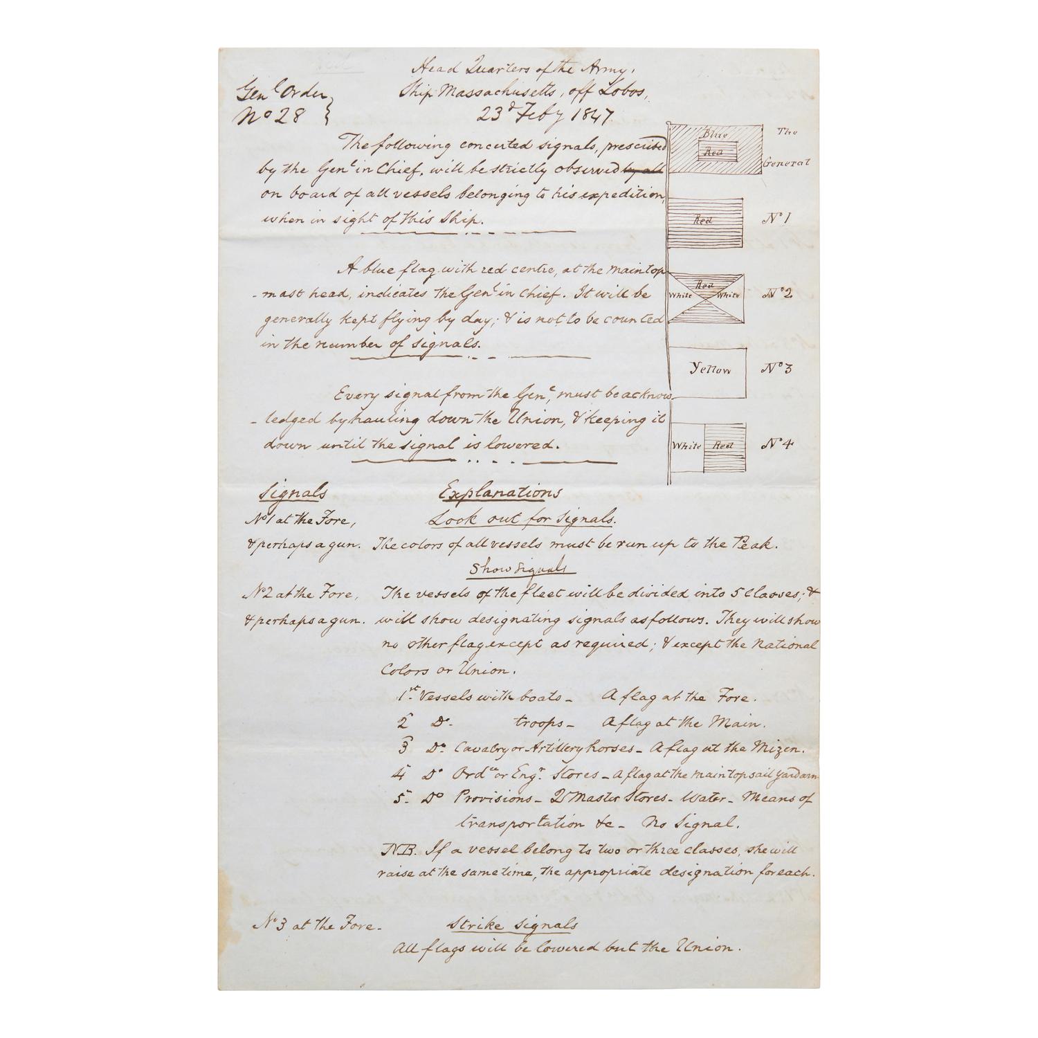 [Mexican-American War] Contemporary Manuscript Naval Document of Instructions for the First Large-Scale Amphibious Invasion in American Military History