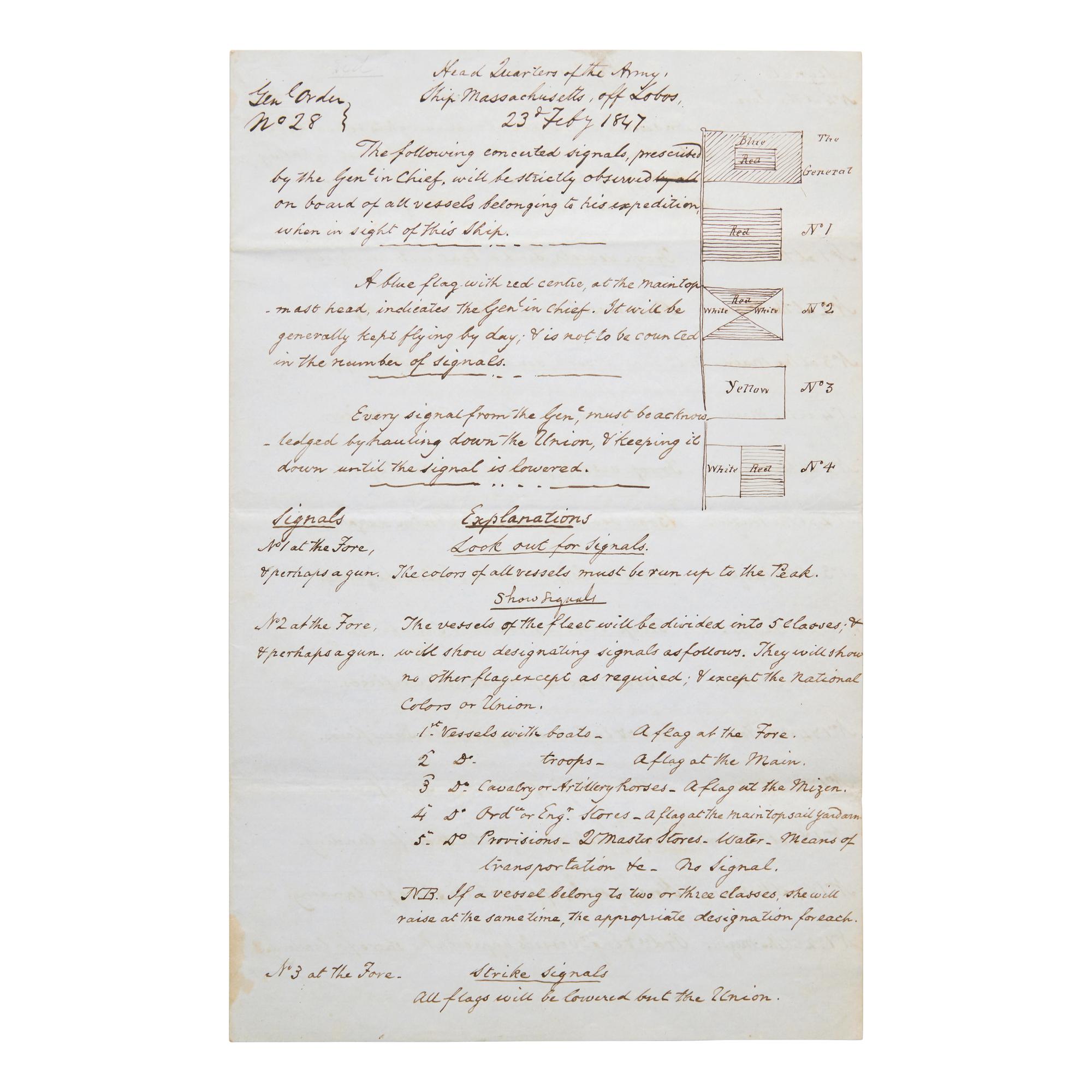 [Mexican-American War] Contemporary Manuscript Naval Document of Instructions for the First Large-Scale Amphibious Invasion in American Military History