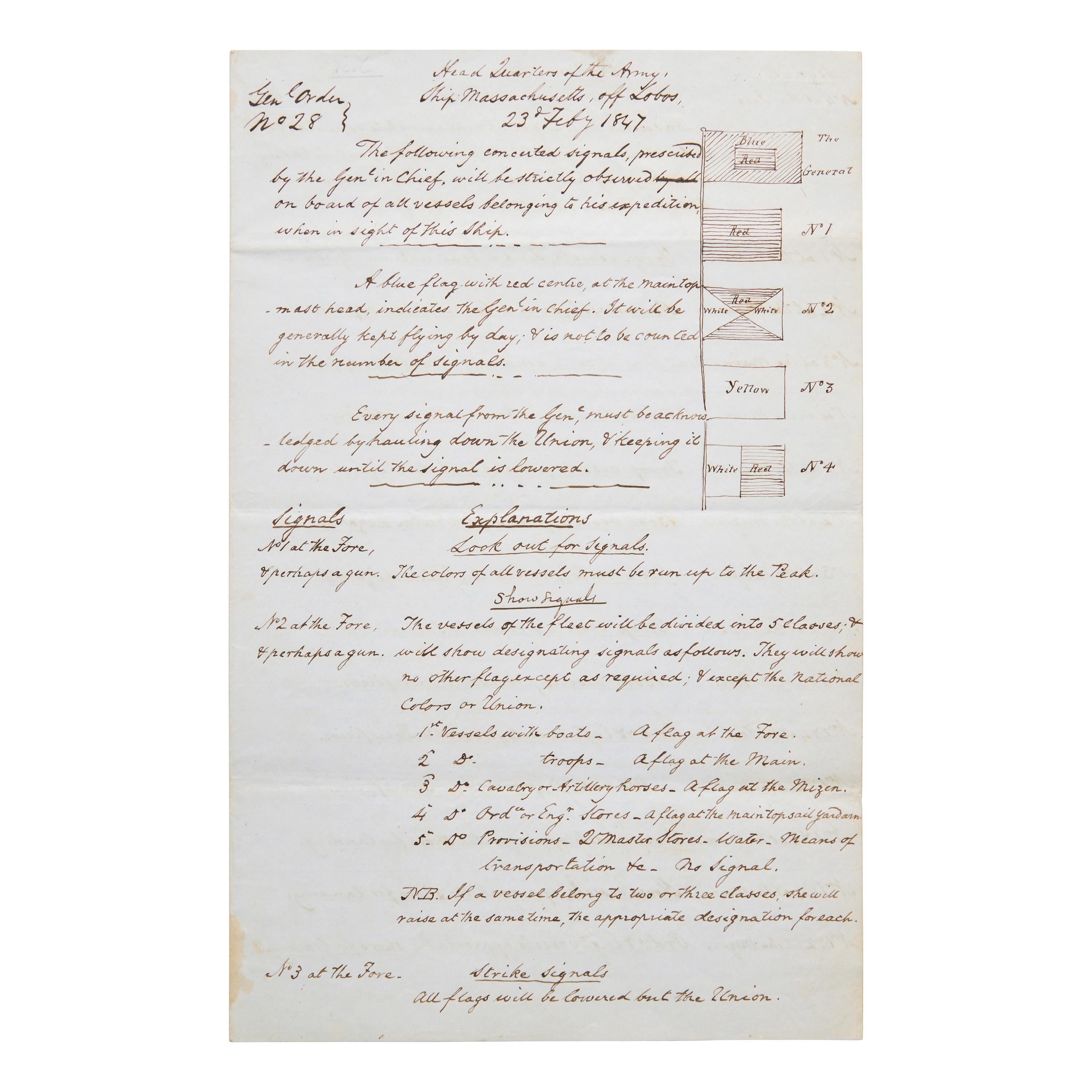 *[Mexican-American War] Contemporary Manuscript Naval Document of Instructions for the First Large-Scale Amphibious Invasion in American Military History