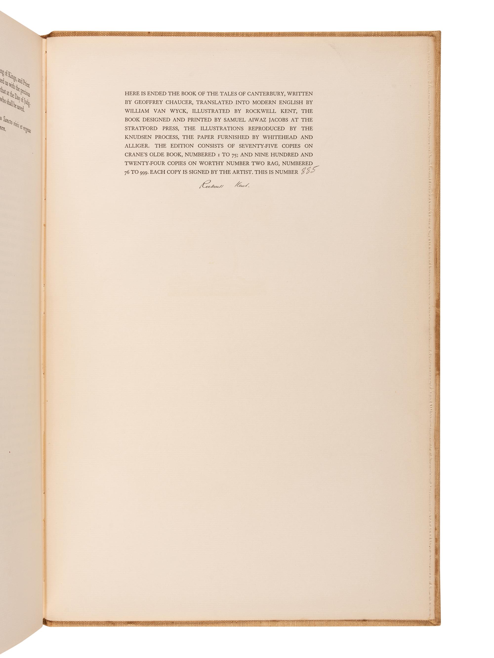 [KENT, Rockwell, illustrator]. Chaucer, Geoffrey. The Canterbury Tales . New York: Random House, 1928.