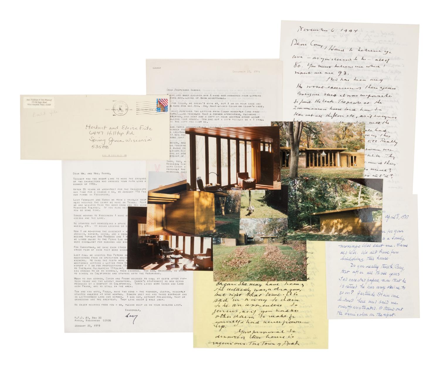 [FRANK LLOYD WRIGHT]. An archive of correspondence between the Bairds and Cary Caraway, primarily relating to the construction of the Theodore Baird Residence, comprising: