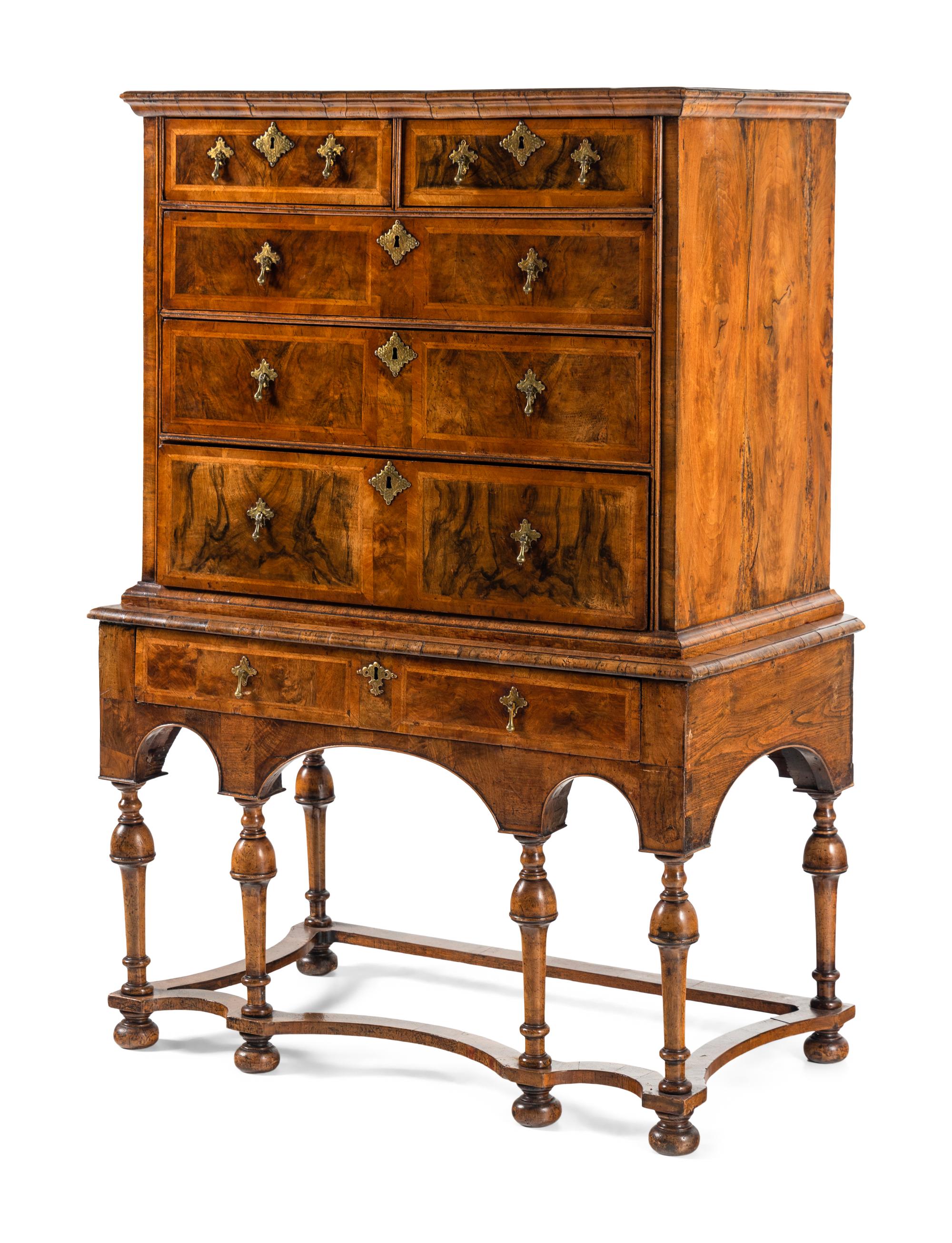 A William and Mary Walnut Chest on Stand