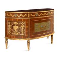 A Louis XVI Style Gilt-Bronze Mounted and Polychrome Decorated Demilune Console Cabinet