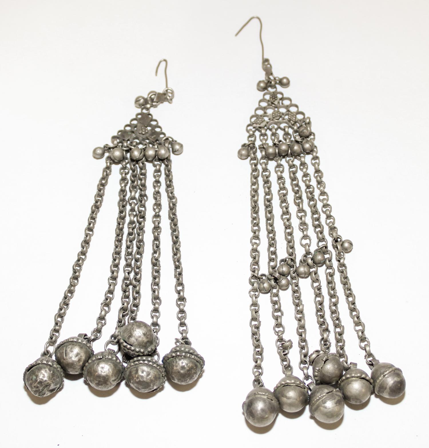 A Pair of Bedouin Silver Earrings Length of each 8 inches.