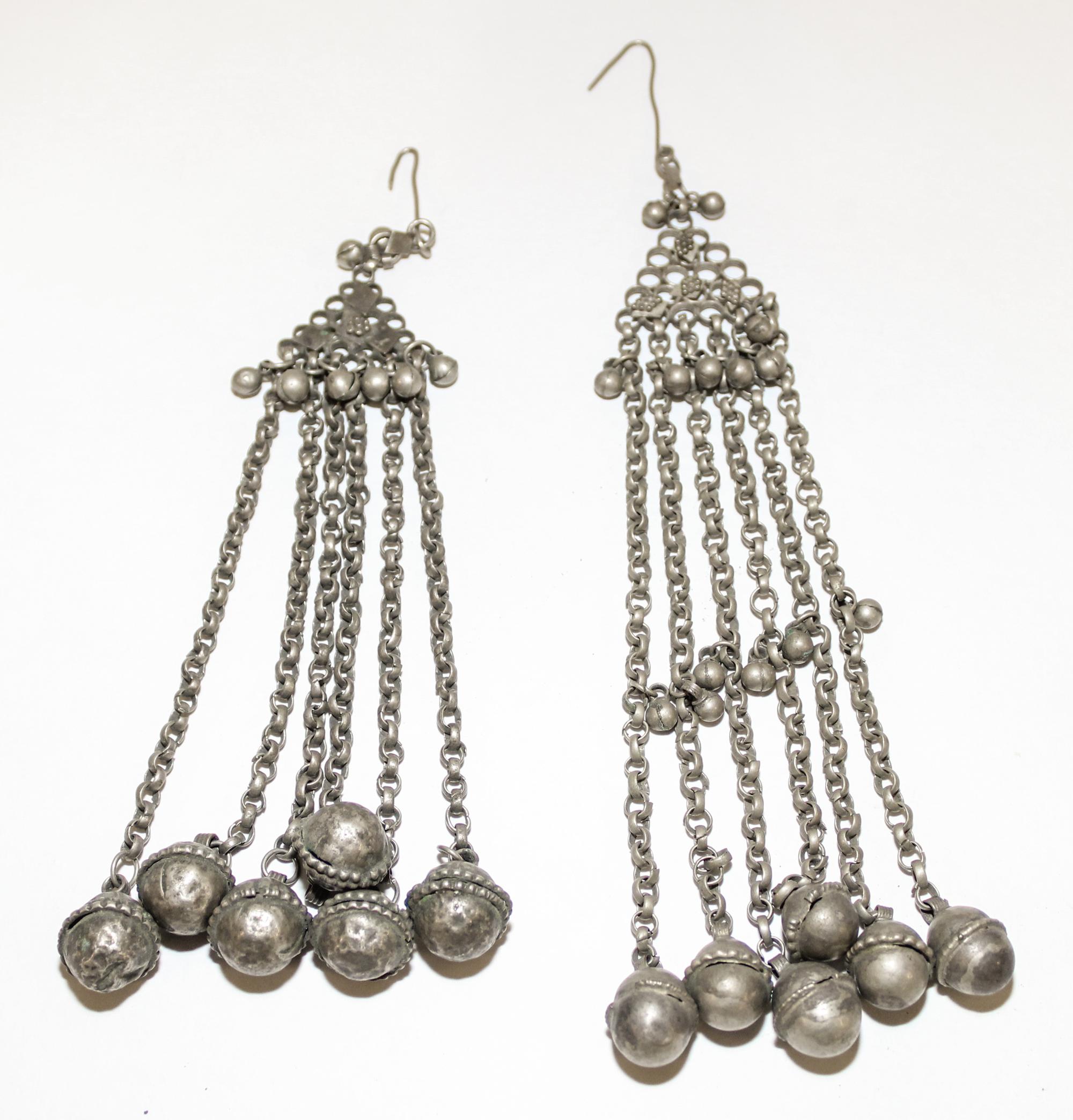 A Pair of Bedouin Silver Earrings Length of each 8 inches.