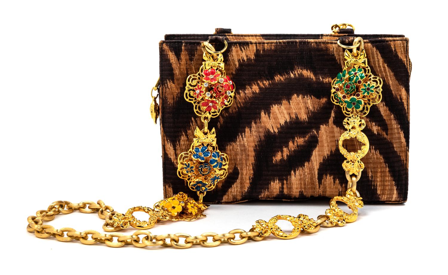 Versace Animal Print Shoes and Handbag, 1990s Handbag: 9.25" L x 2.75" W x 6.25" H; shoes: 37.5