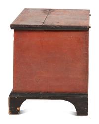 A Chippendale Red and Polychrome Paint-Decorated Poplar and Pine Blanket Chest