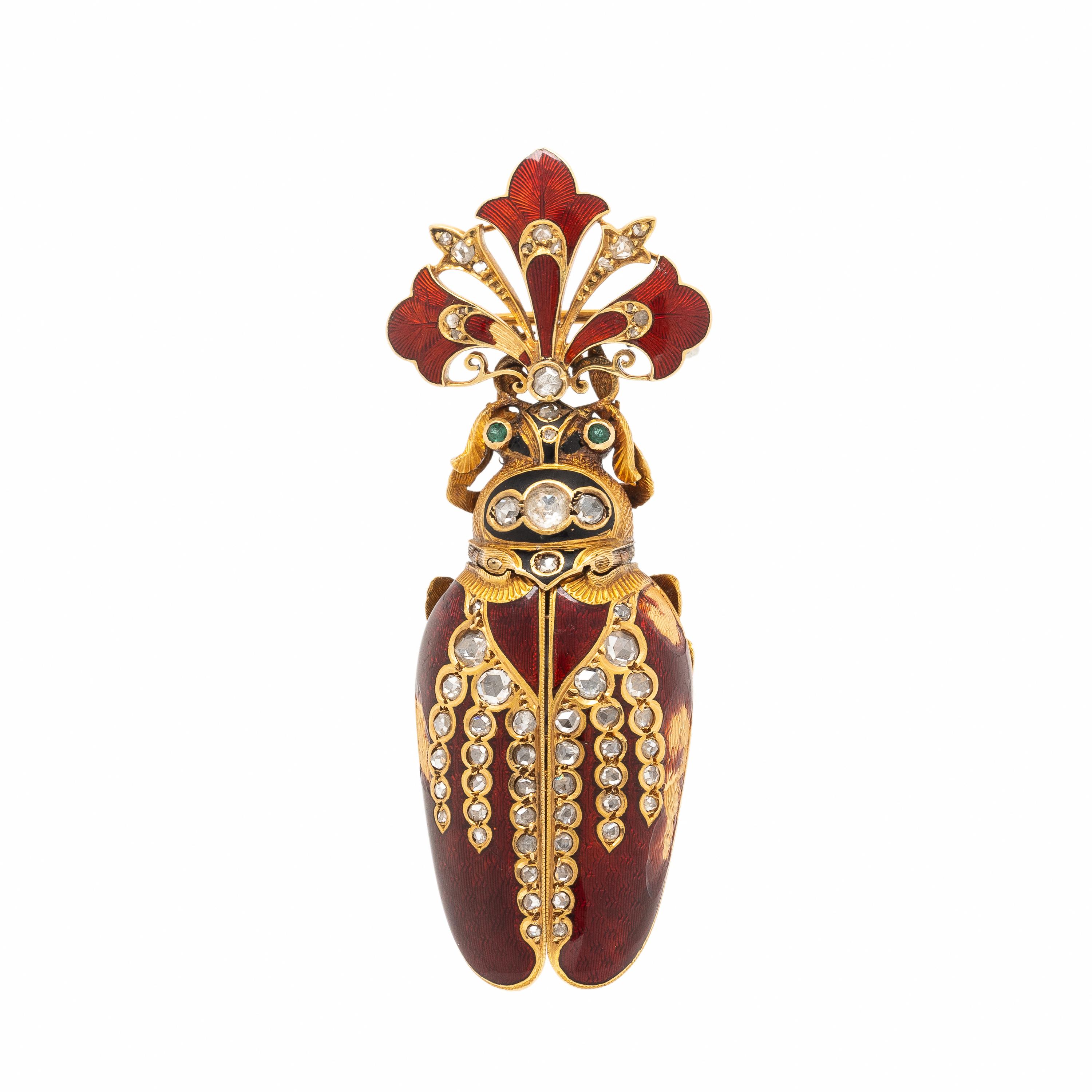 Enamel and Diamond Beetle Lapel Watch