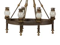 A Chapman Brass Six-Light Chandelier with Glass Shades