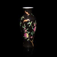 A Chinese Black Ground Famille Rose Porcelain 'Bat and Peach' Vase, 20th Century — 近代 黑地福桃紋觀音瓶
