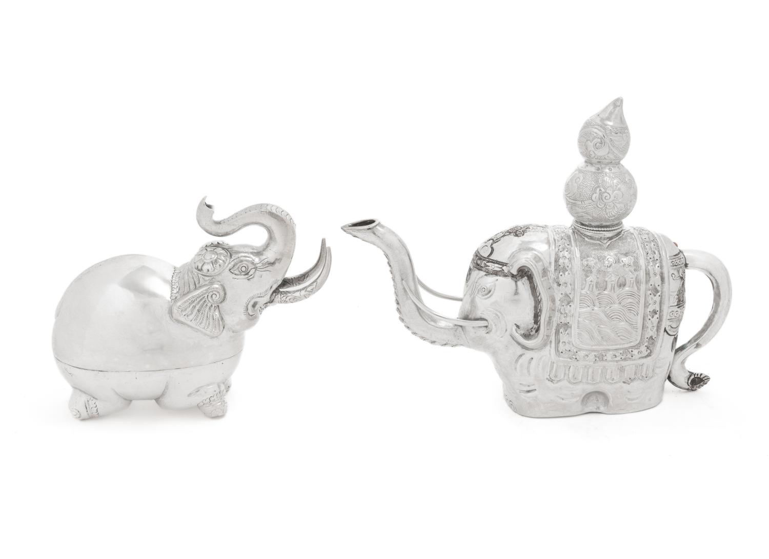 Two Silver Elephant-Form Articles