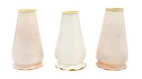 A Set of Three Quezal Glass Shades Height 6 1/2 inches.