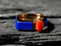 18K Gold, Lapis, and Coral Ring