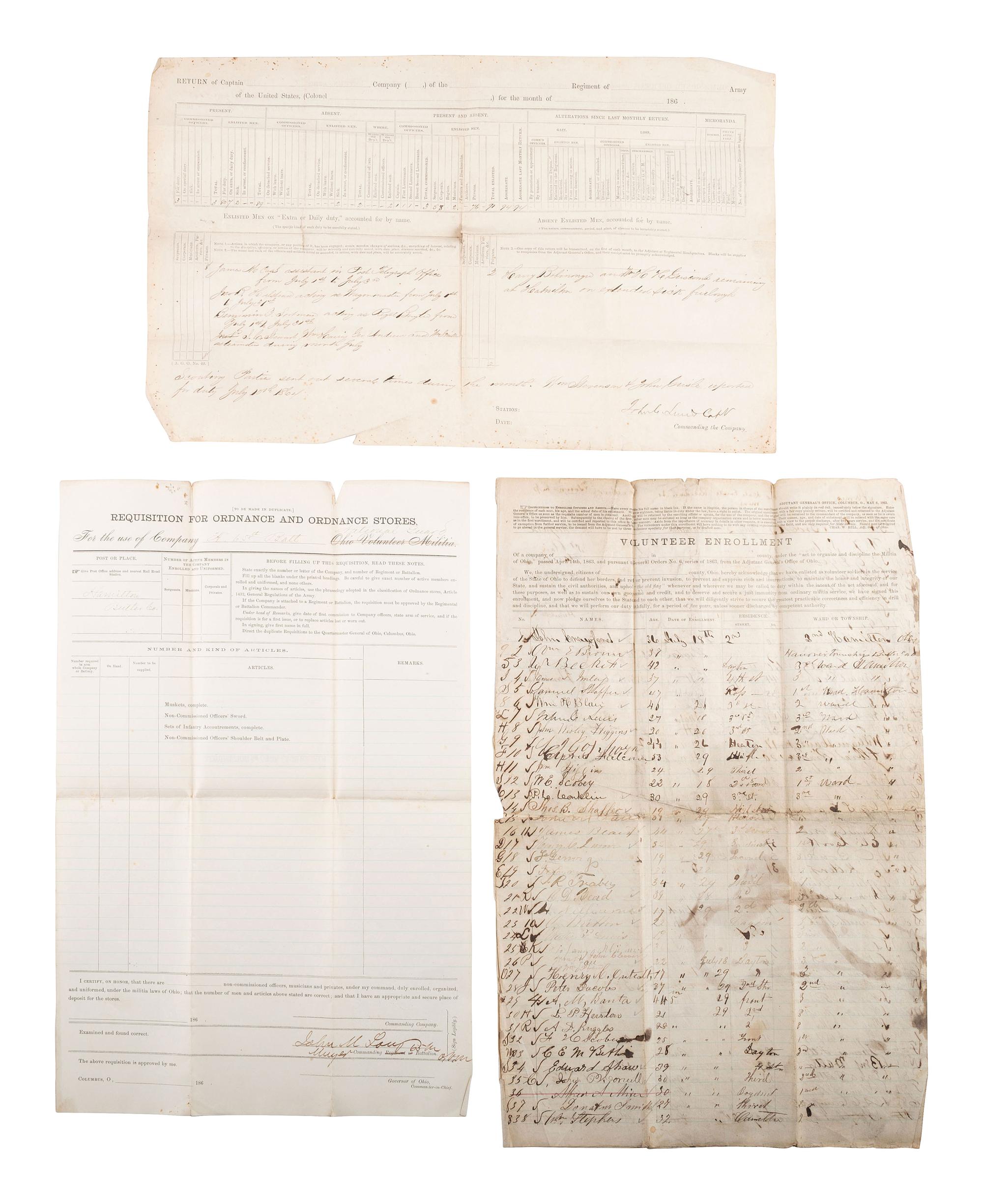 [CIVIL WAR]. First Lieutenant James T. Imlay archive, incl. Ohio's home guard regiments formation.