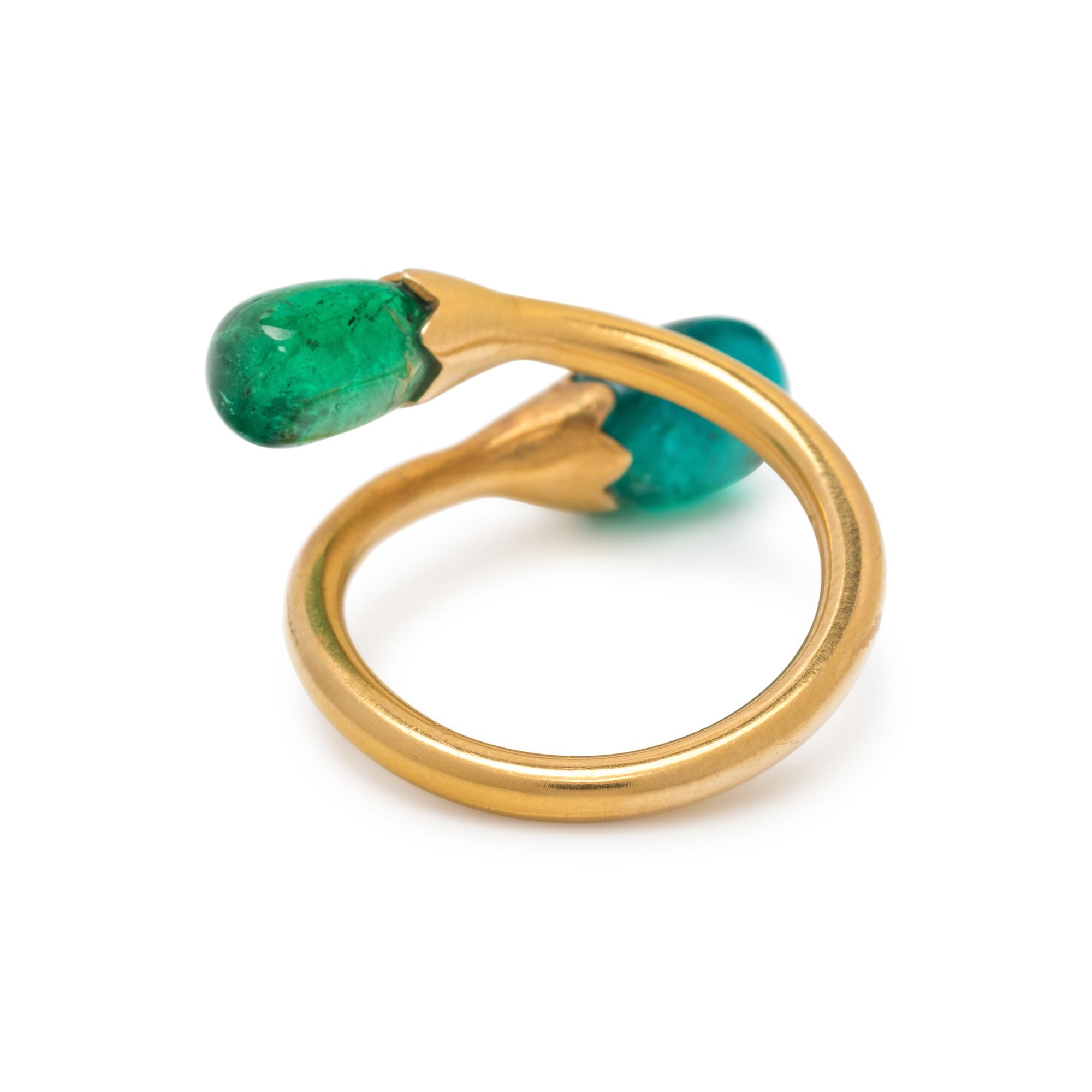YELLOW GOLD AND EMERALD BYPASS RING