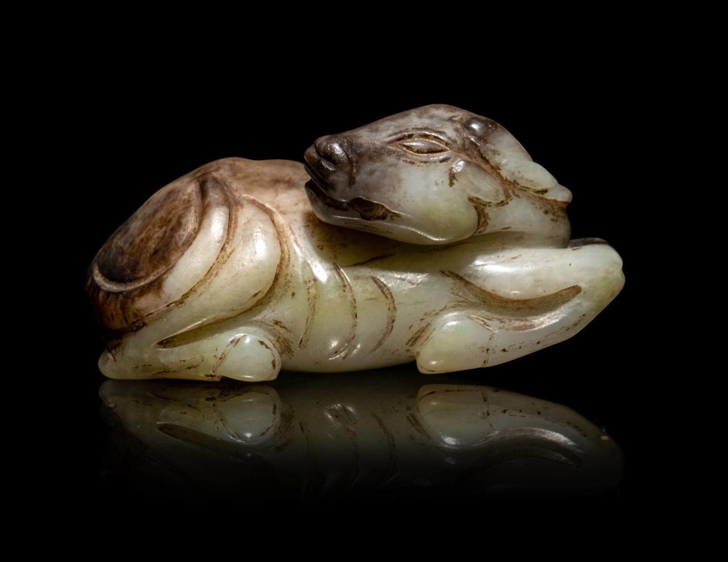 Two Chinese Carved Jade Figure of Recumbent Buffalos
