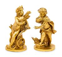 A Pair of Continental Gilt Bronze Putto Ornaments