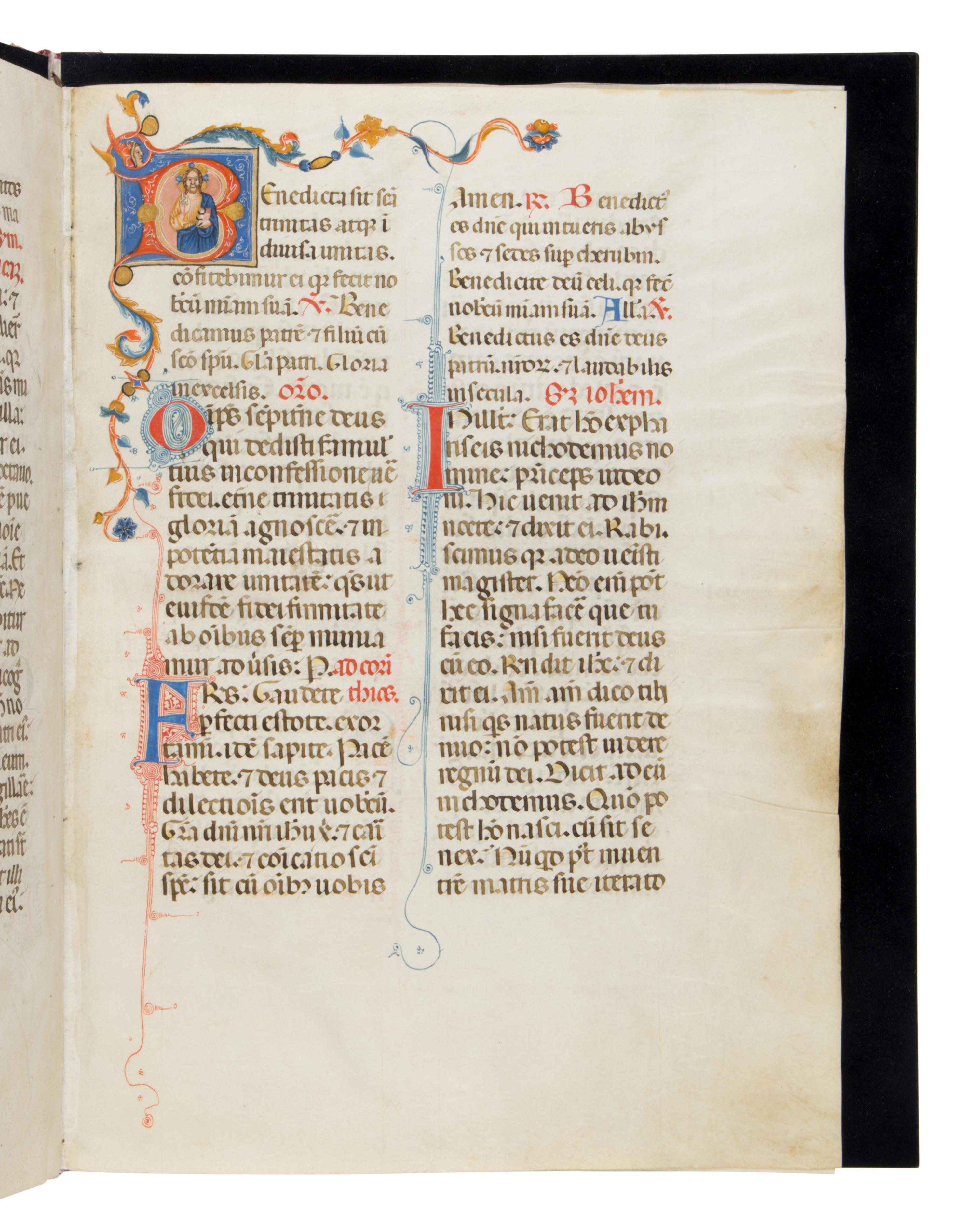 “Perugian Missal” (fragment) in Latin, illuminated manuscript with two historiated initials, on parchment [Italy, Perugia, c. 1315–1320