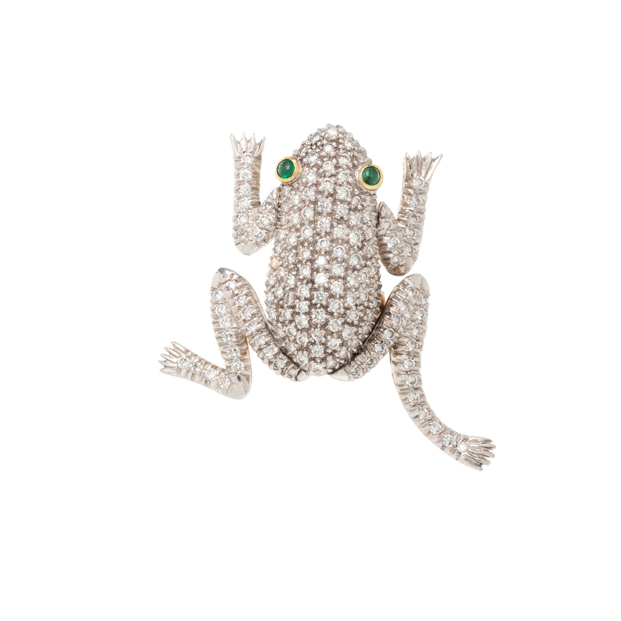BICOLOR GOLD, DIAMOND FROG BROOCH