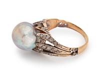 A Yellow Gold, Cultured Pearl and Diamond Ring,