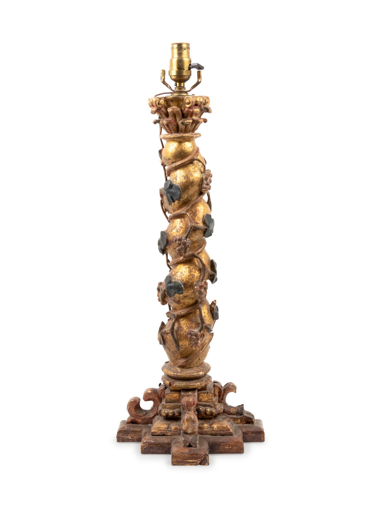 An Italian Carved and Gilt Decorated Diminutive Solomonic Column