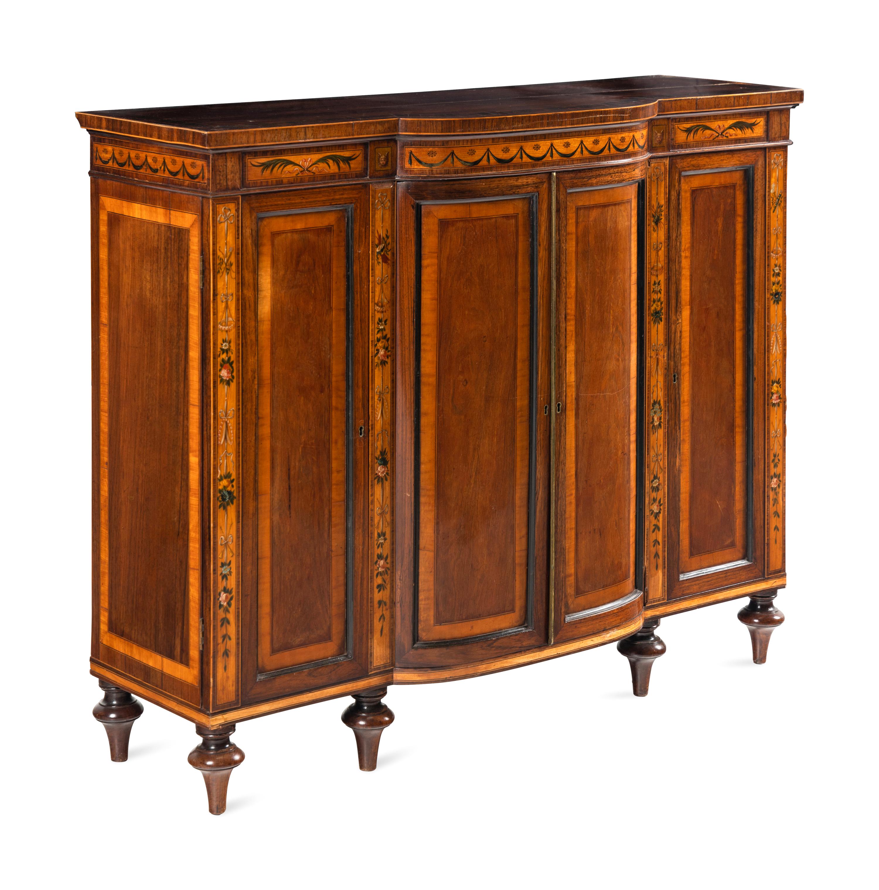 A George III Rosewood and Polychrome Decorated Side Cabinet