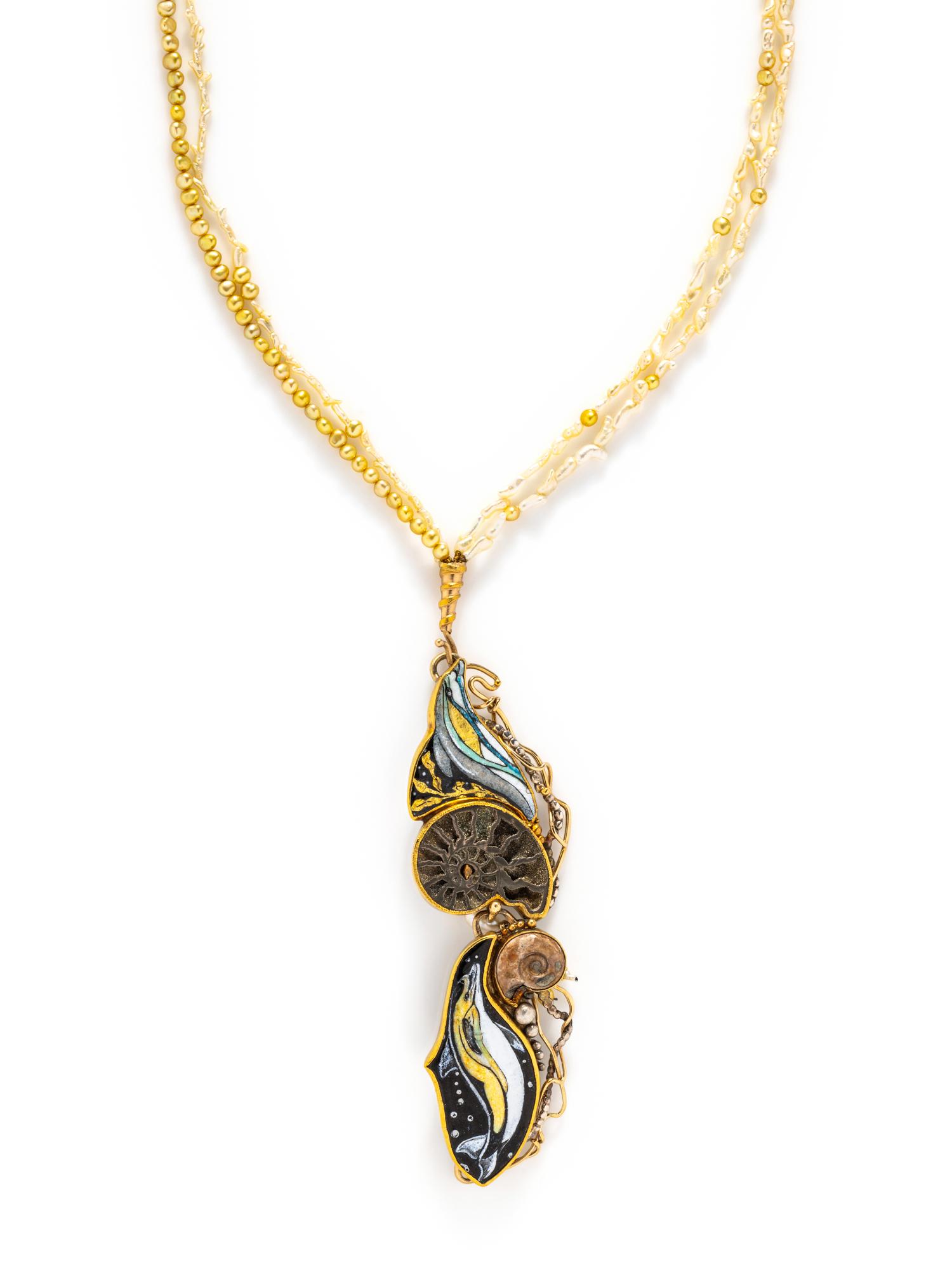 MARIANNE HUNTER, GOLD, SILVER, PEARL, AND ENAMEL NECKLACE