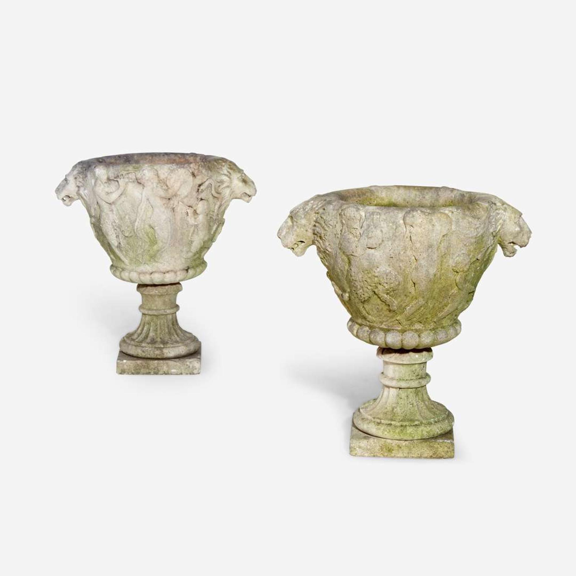 A Pair of Carved Stone Garden Urns Italian, likely 16th century