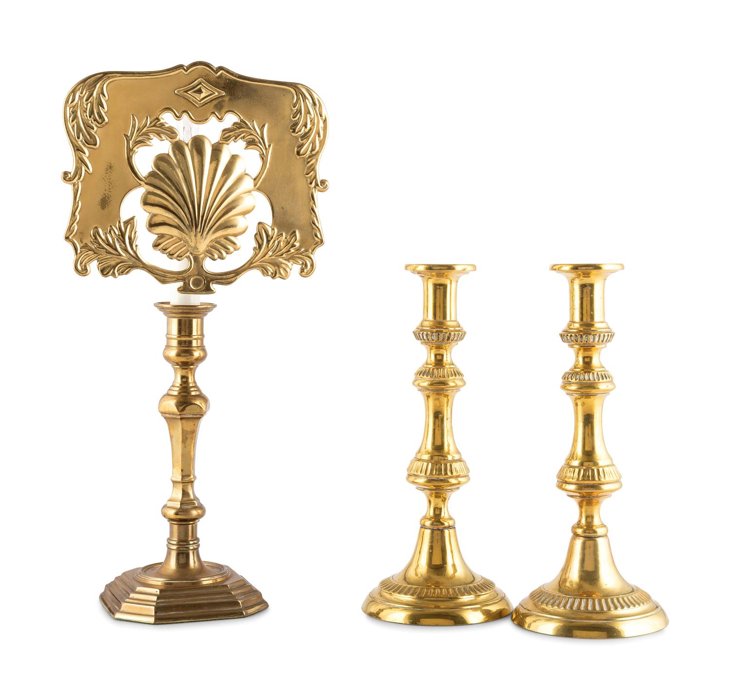 Three English Brass Candlesticks