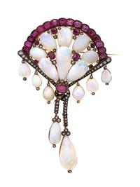 ANTIQUE, OPAL, PINK SAPPHIRE AND DIAMOND BROOCH
