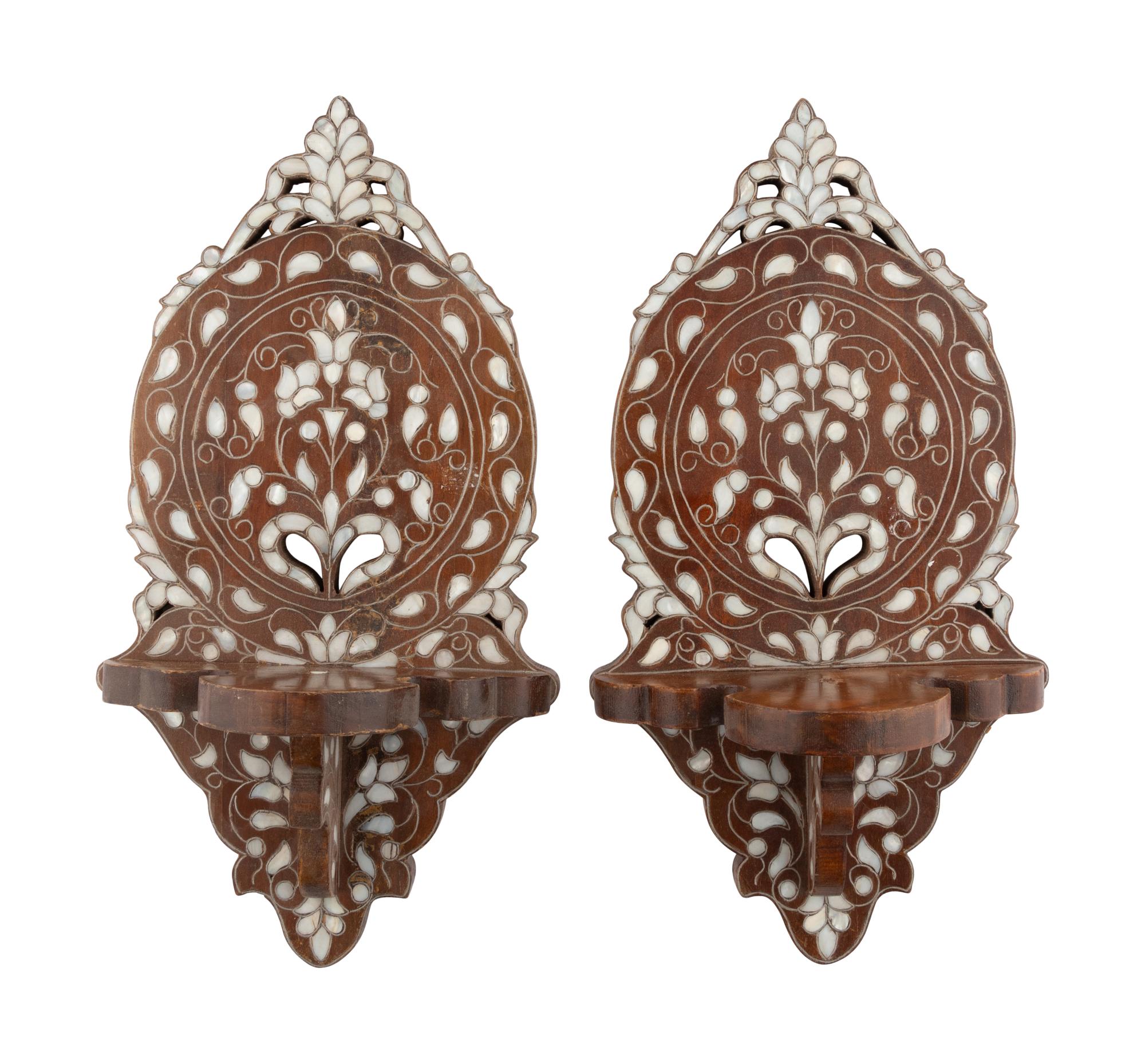 A Pair of Syrian Mother of Pearl Inlaid Lantern Shelves