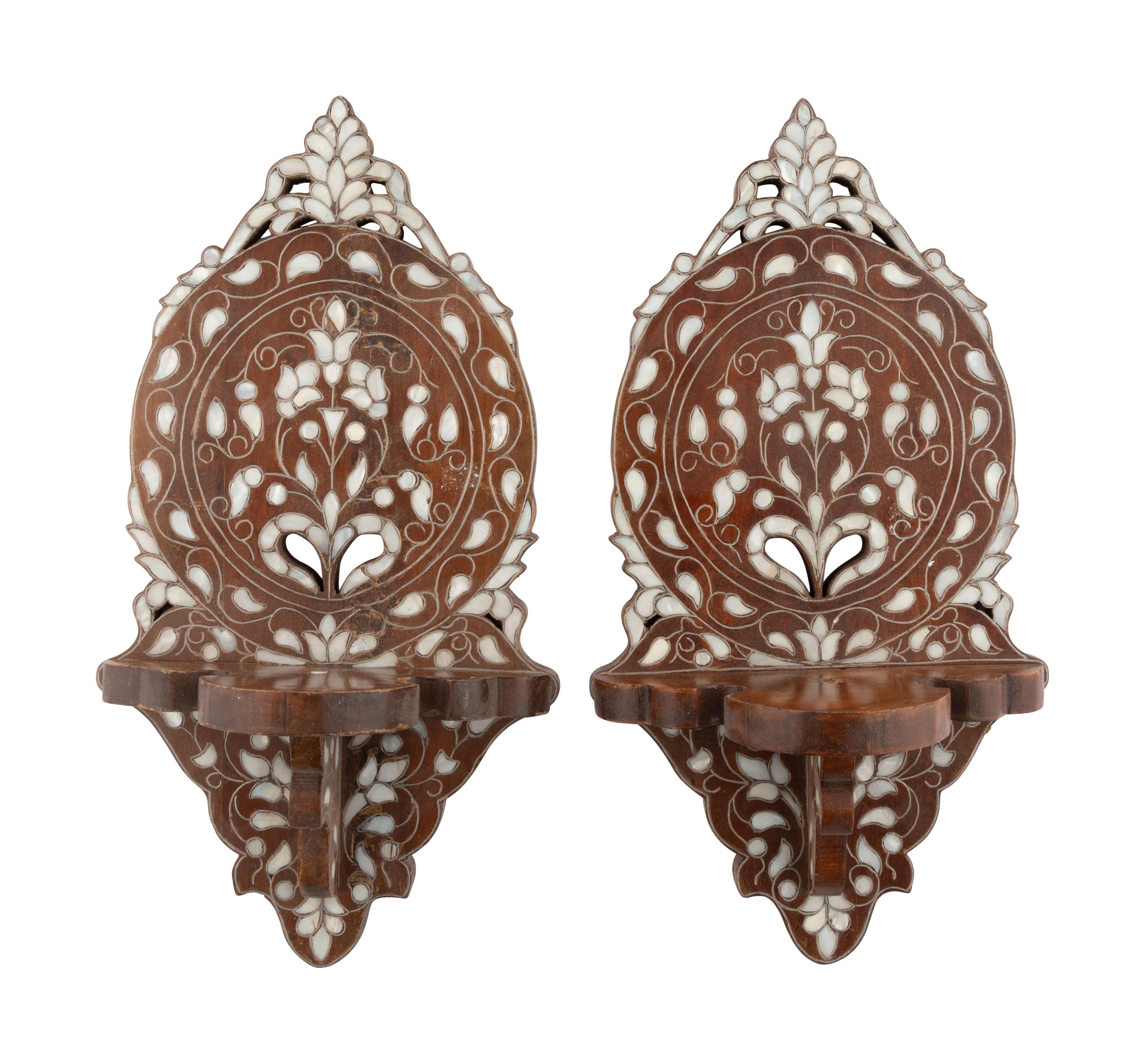A Pair of Syrian Mother of Pearl Inlaid Lantern Shelves