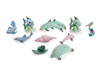 A Collection of Ten Herend Fishnet Porcelain Animal Figures